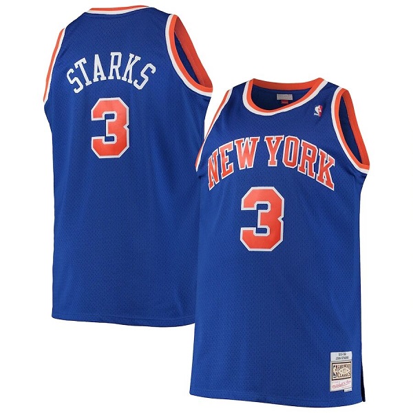 Men's New Yok Knicks #3 John Starks Blue Throwback Stitched Jersey